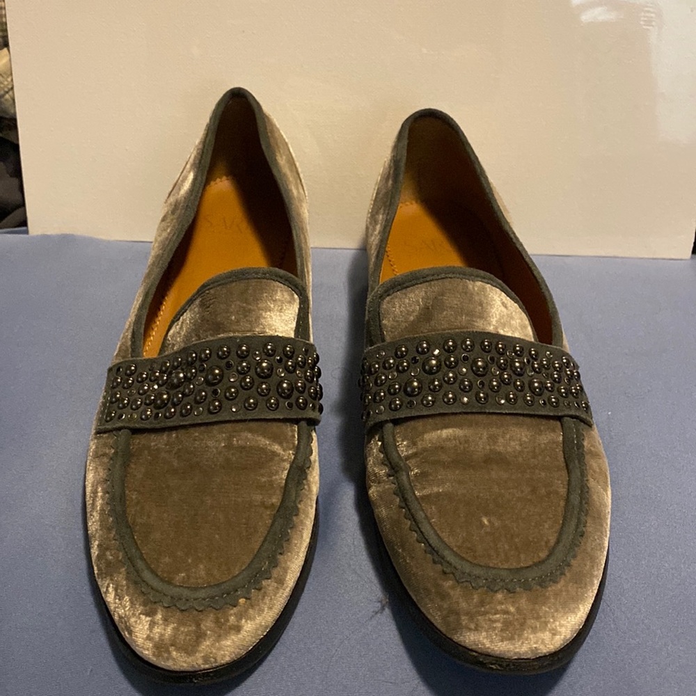 Gray velvet loafers